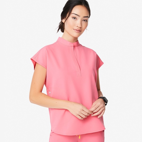 Figs - Neon Pink - Mandarin Collar Scrub Top - Picture 1 of 2